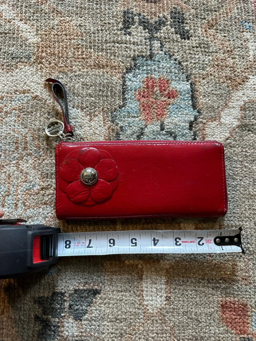 Red Floral Leather Wristlet Wallet - COACH